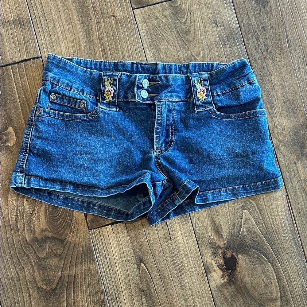 Floral Embroidered Blue Jean Shorts